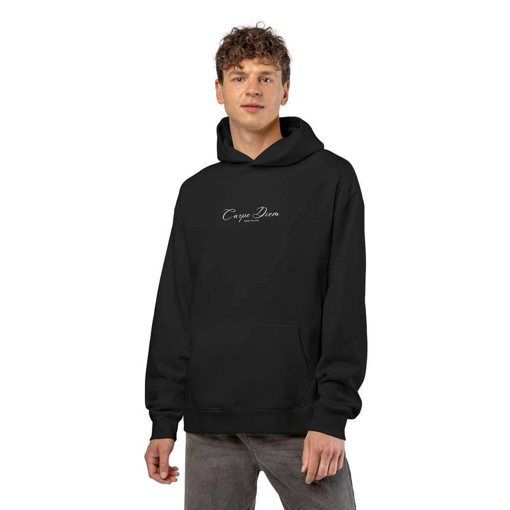 Relaxed Hoodie - Minimal Script "Carpe Diem" Black Pullover