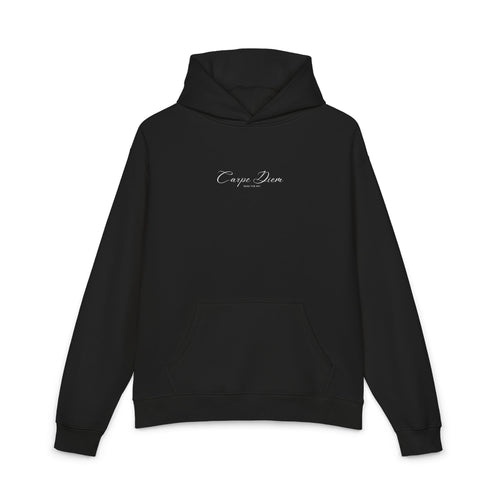 Relaxed Hoodie - Minimal Script "Carpe Diem" Black Pullover